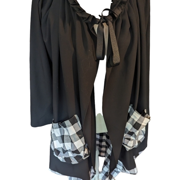 Witchy Cape buffalo check Sweeping ruffle neck grosgrain ribbon Fairy long cape - Picture 2 of 12